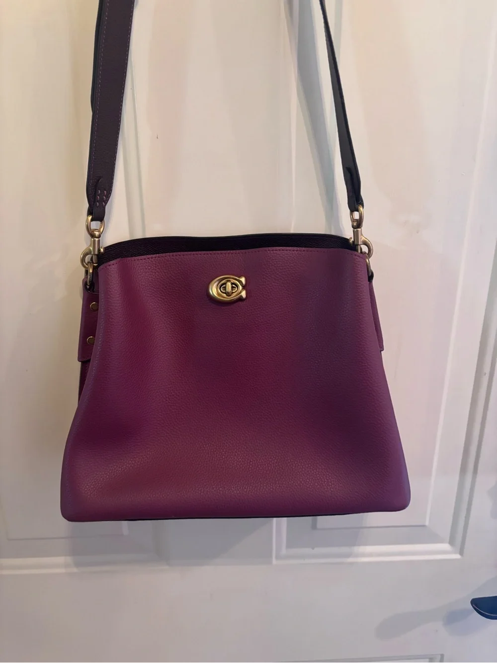 Coach Pebble Leather Willow Crossbody Bag in Burgundy - with Brown Leather Strap